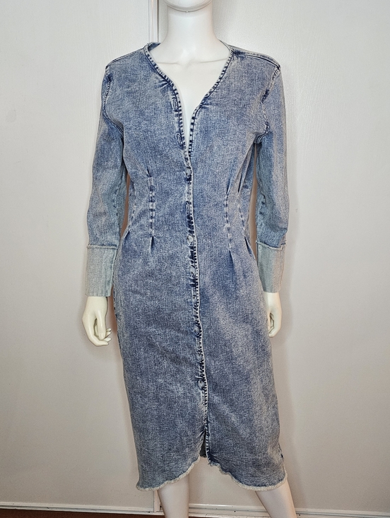 Wash Lab Dresses & Skirts - VTG Wash Lab Denim-Effect Long Sleeve Midi Dress - Hannah Blue Size M 96% Cotton
